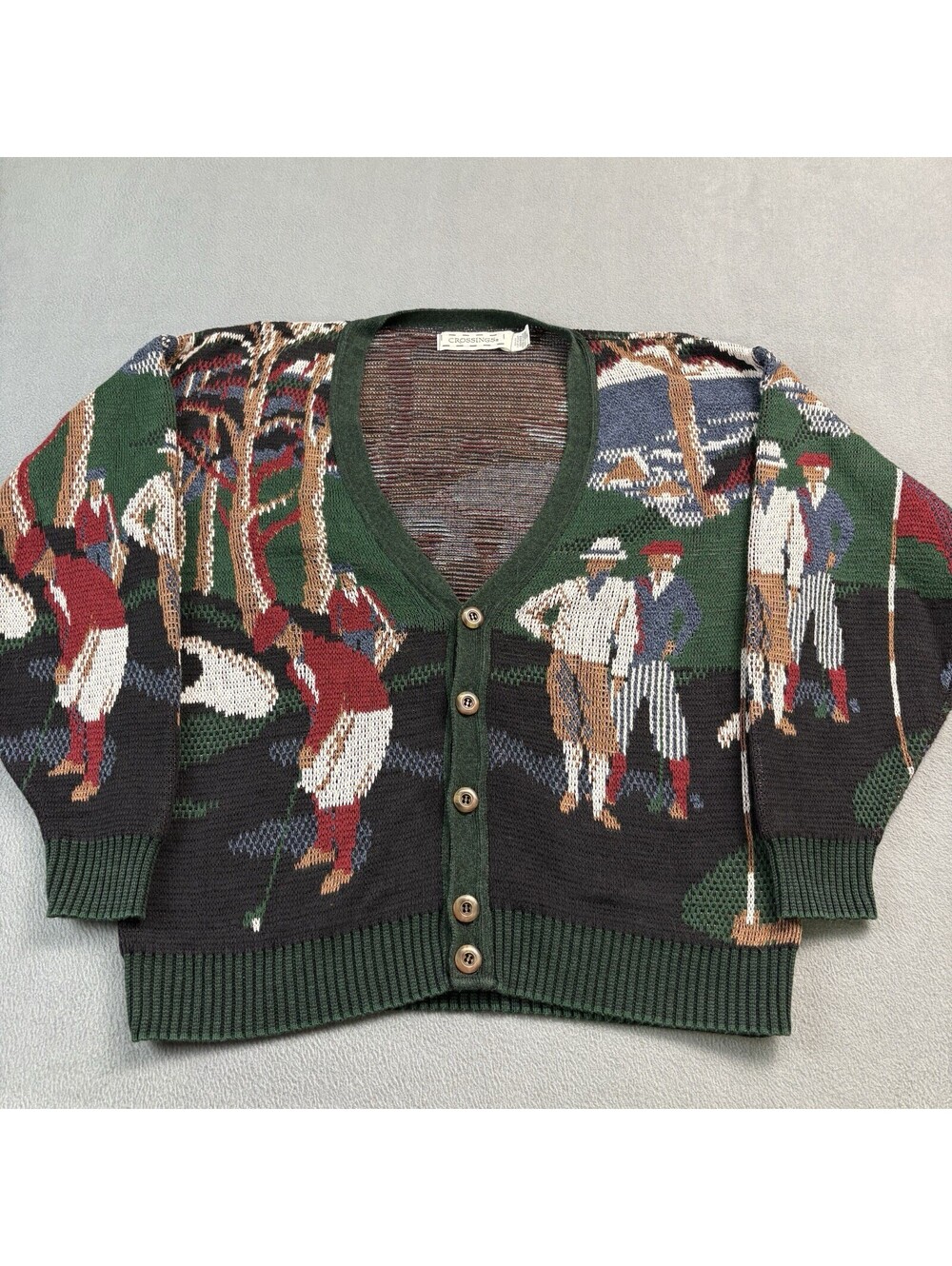 Vintage Crossings Knit Golf Pattern Cardigan Sweater Size Medium